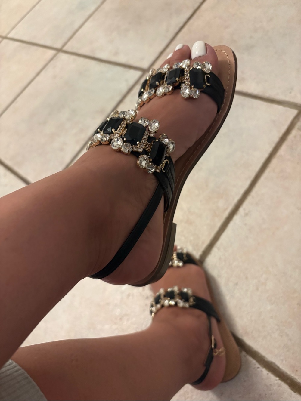 Black Jeweled Strappy Women's Sandals